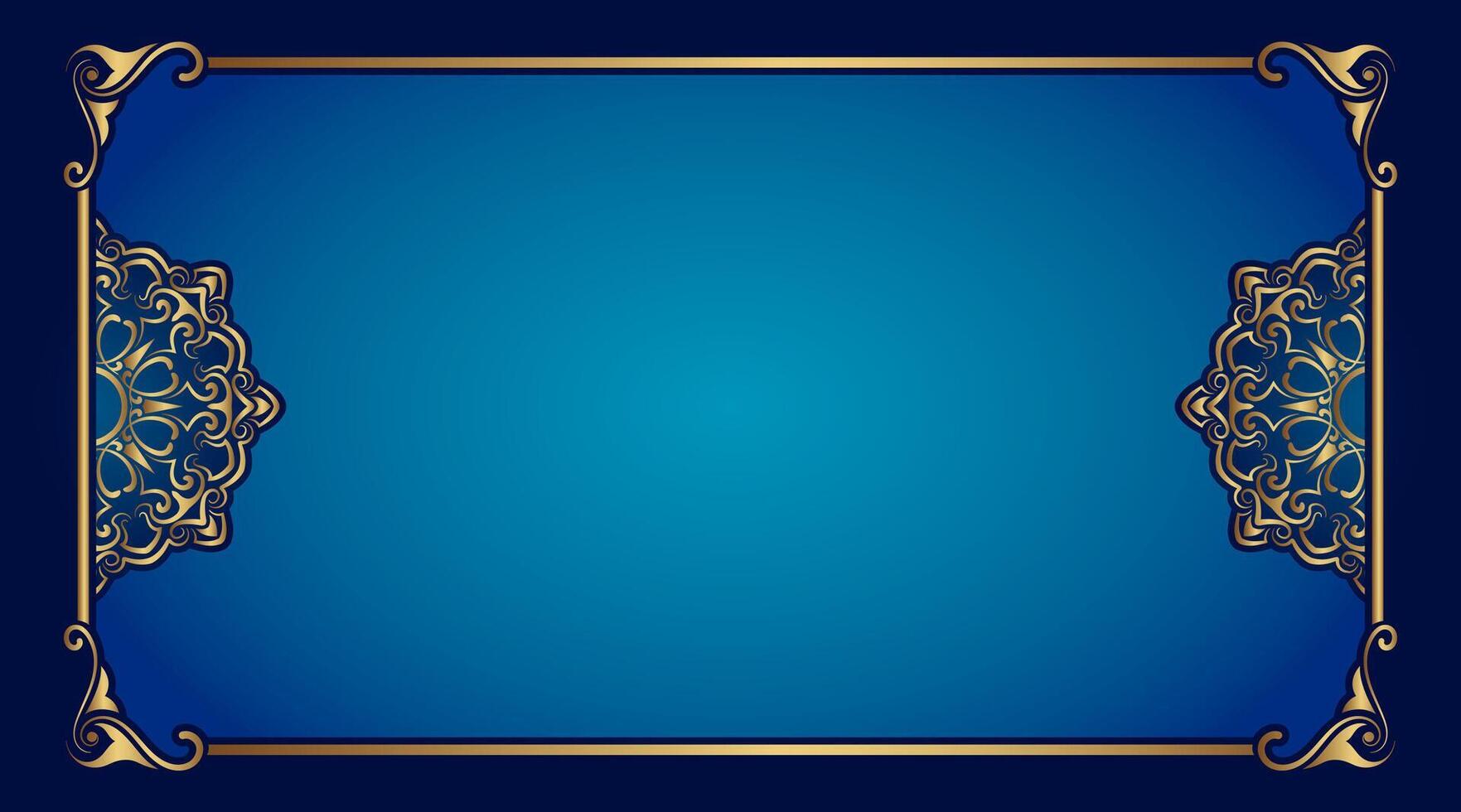 gold ornament frame on light blue gradient background vector