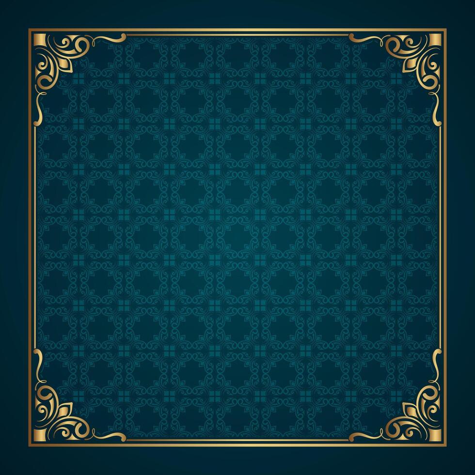 vintage gold frame and green abstract pattern vector