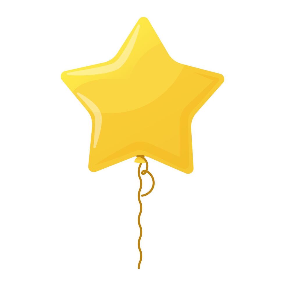Golden star shaped helium balloon on string in cartoon style vector