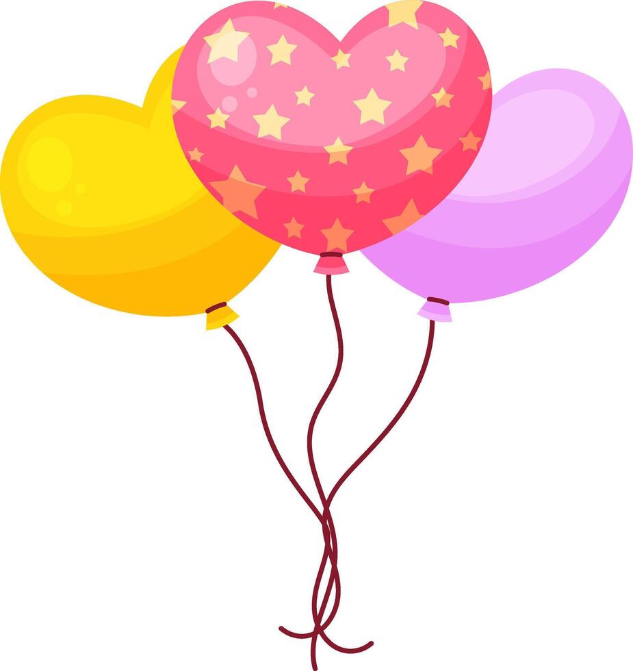 Cartoon glossy heart shaped balloon bunch, bouquet vector