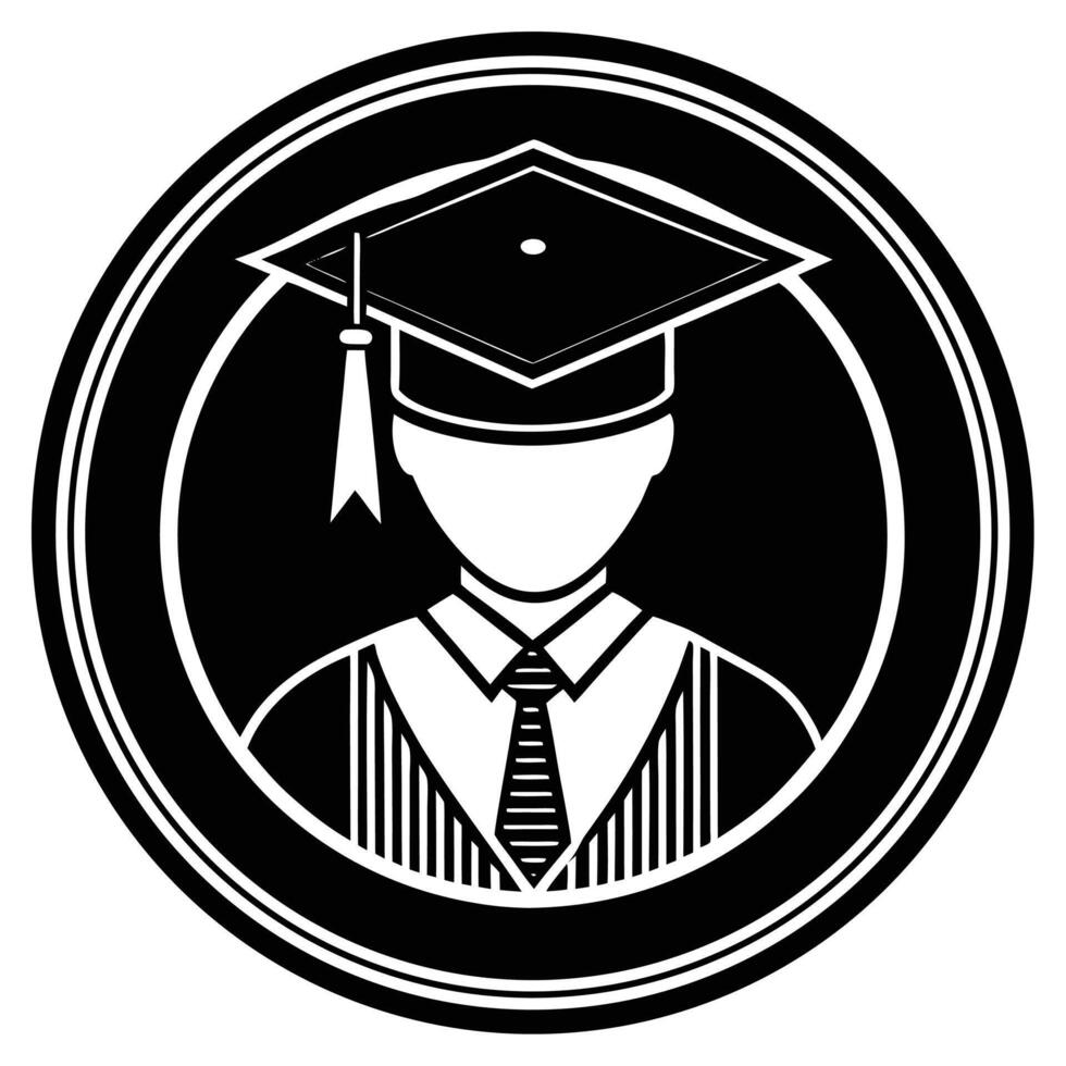 Graduate with mortarboard in black and white graduation ceremony symbol vector