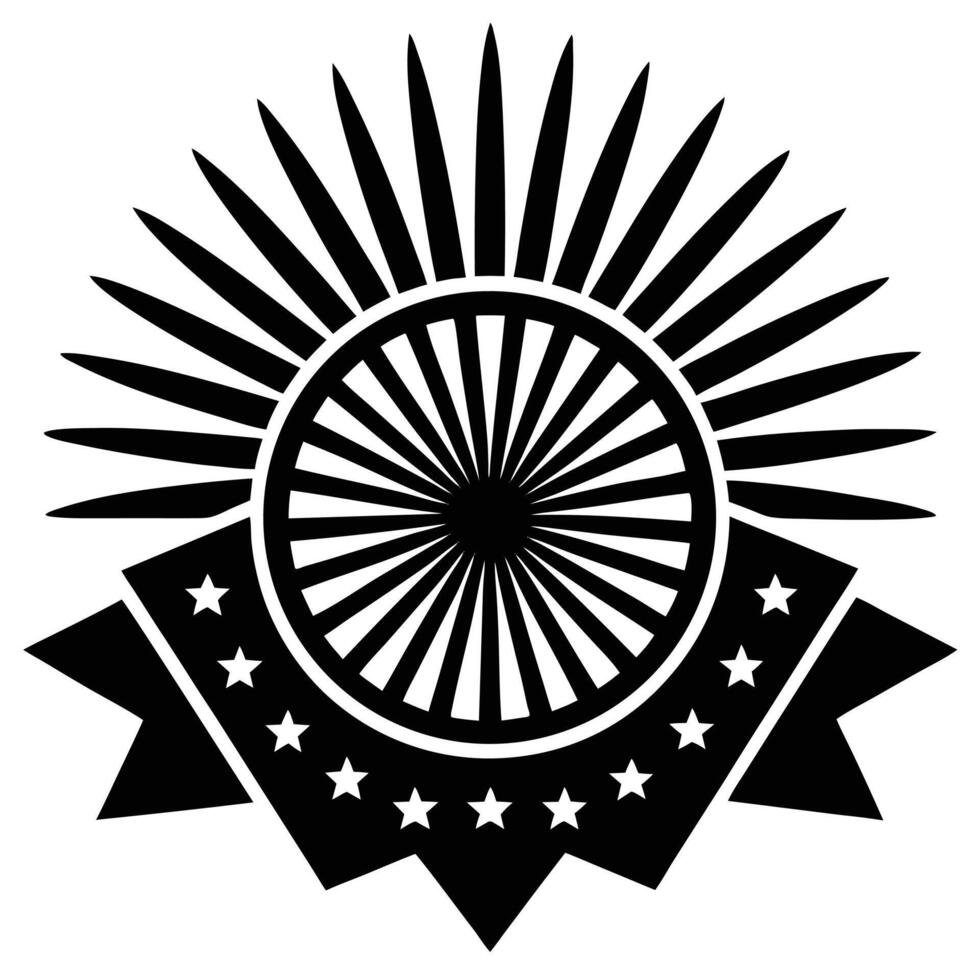 Decorative emblem illustration with rays and stars in black color vector
