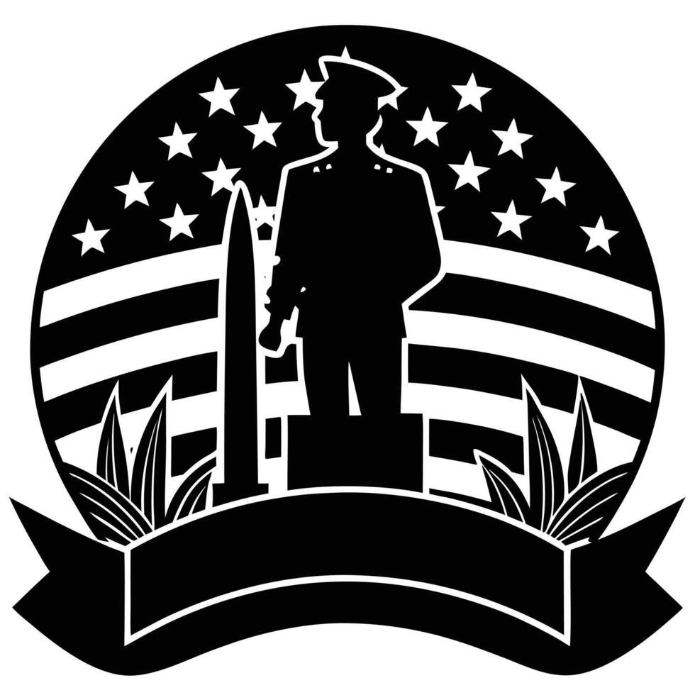 Veteran silhouette with american flag stars and stripes memorial design vector