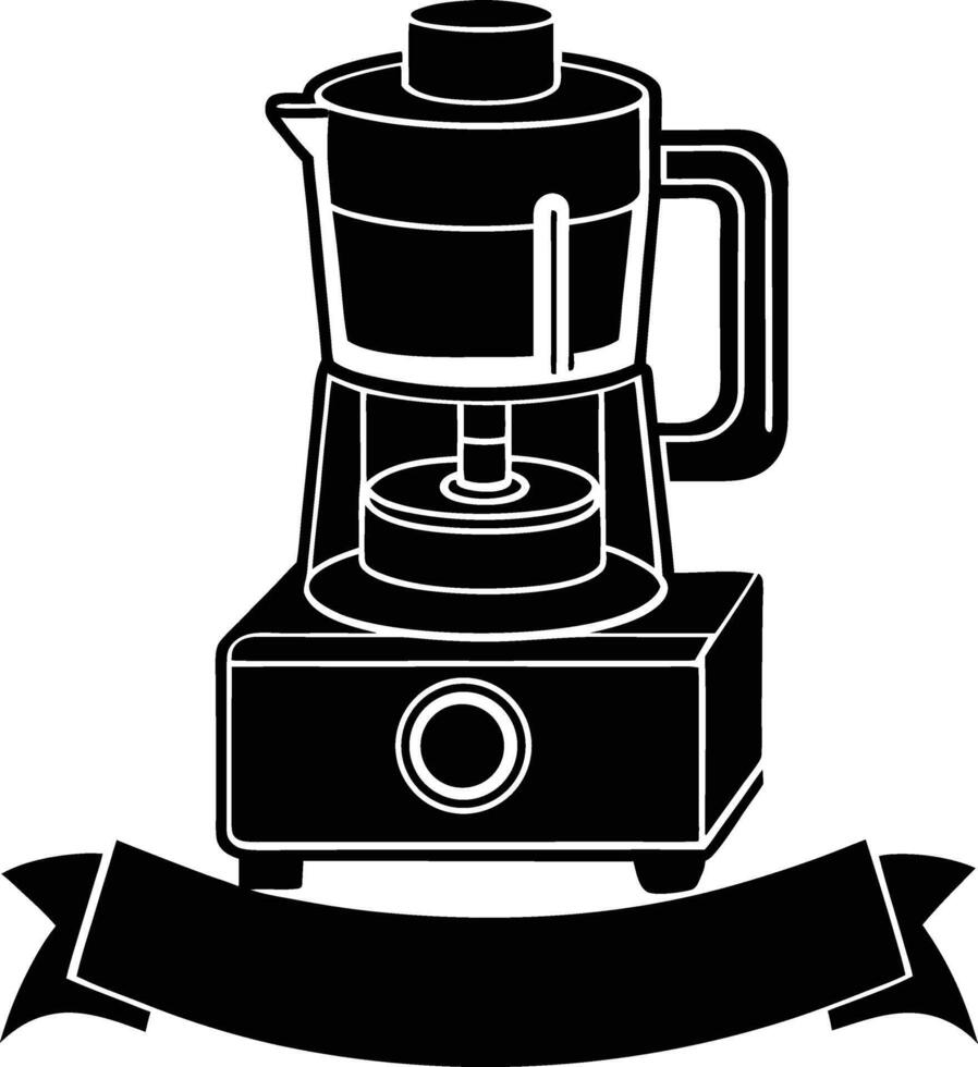 Black and white food processor icon with ribbon banner design element vector