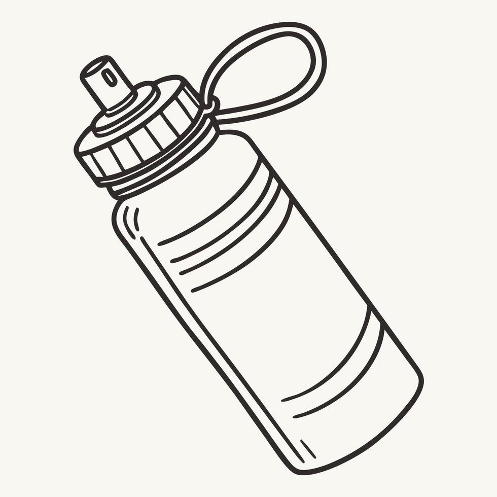 Black outline illustration of sport water bottle for hydration on white vector