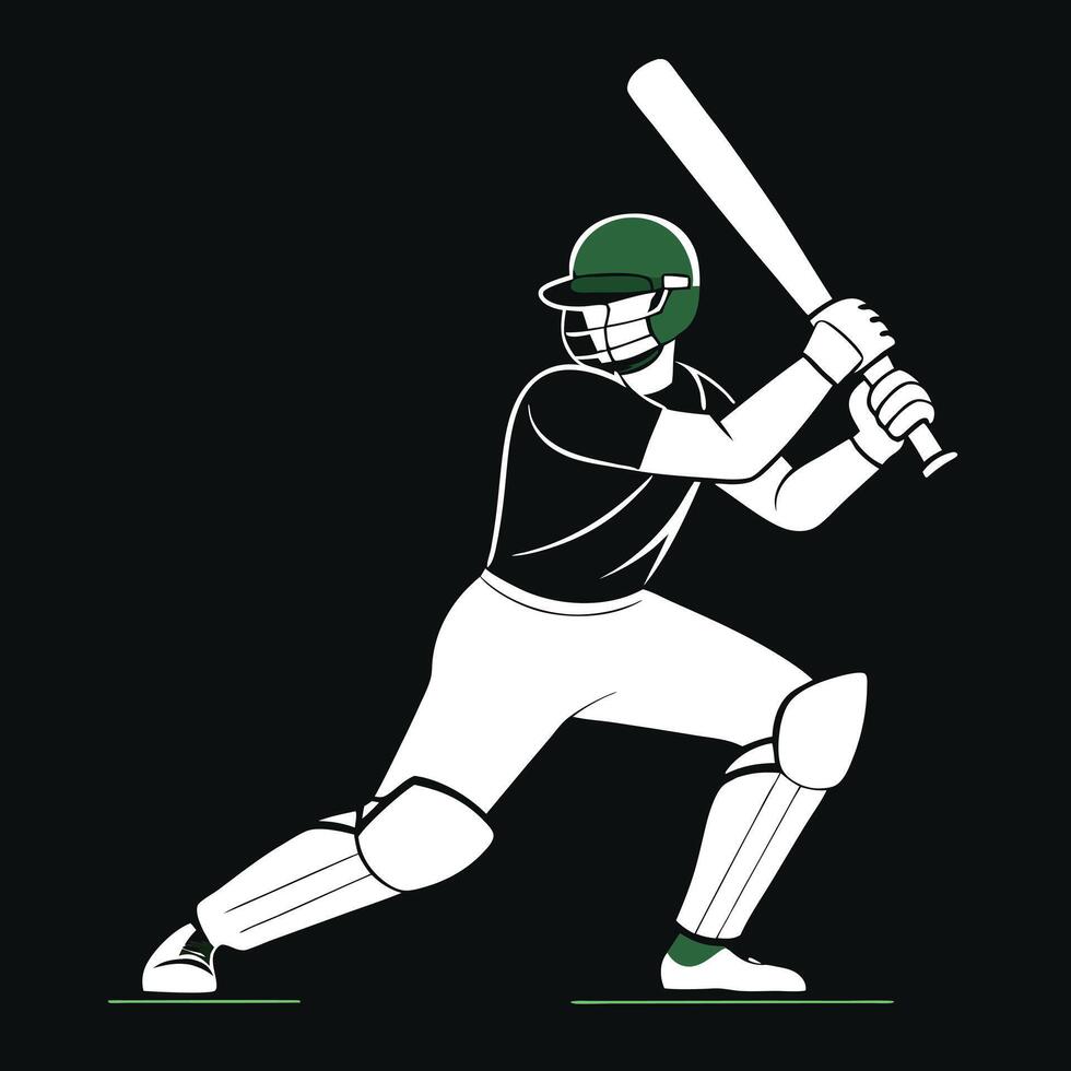 Cricket batsman ready to strike minimalist on black background vector