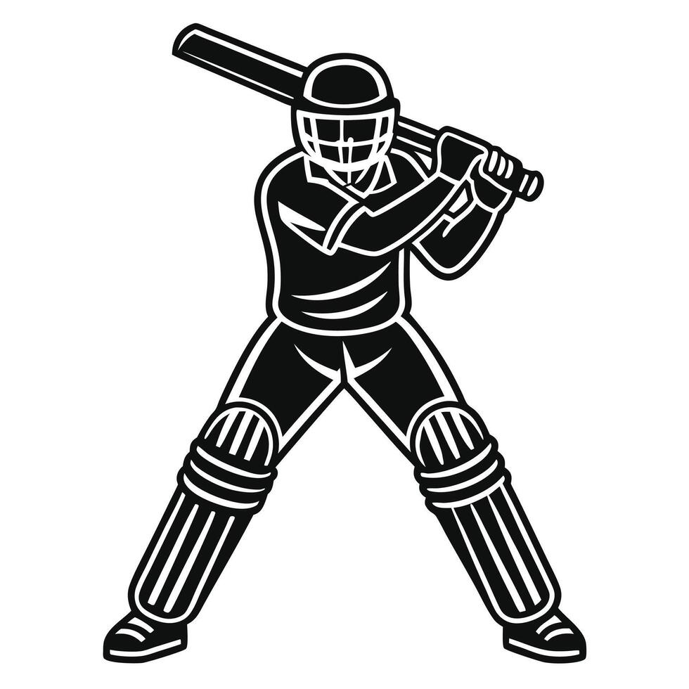 Silhouette of a cricket batsman ready to hit a ball sport illustration vector