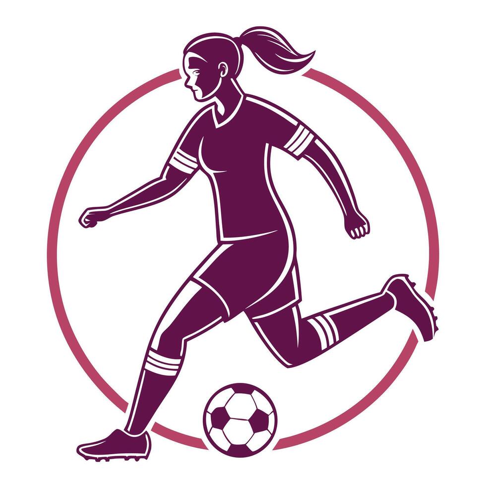 illustration of woman soccer player kicking ball in action vector