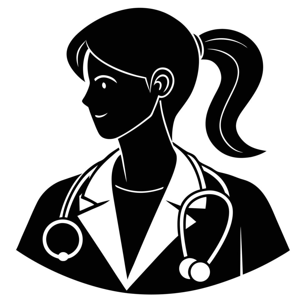 Silhouette of female doctor with ponytail and stethoscope vector