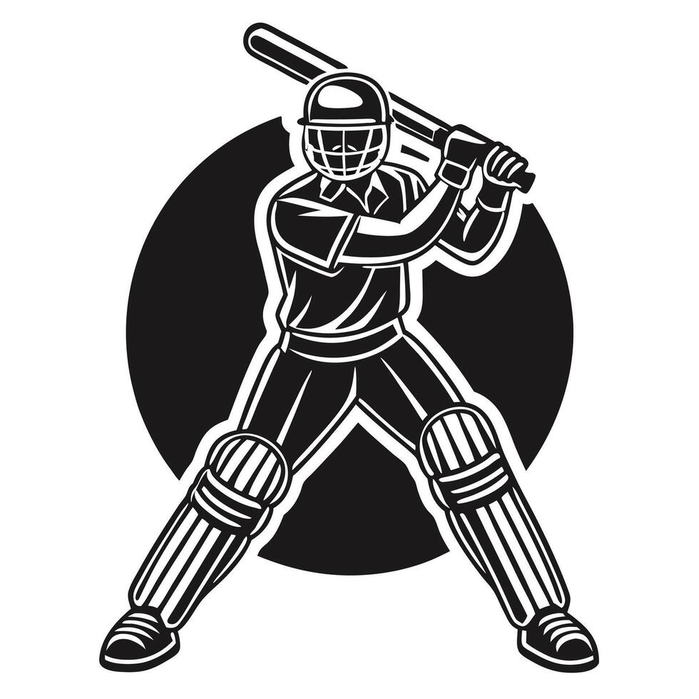 Cricket batsman player ready to hit ball in black and white vector