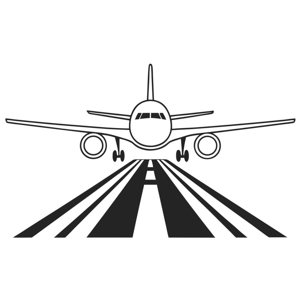 Airplane landing on runway illustration for travel business concept vector