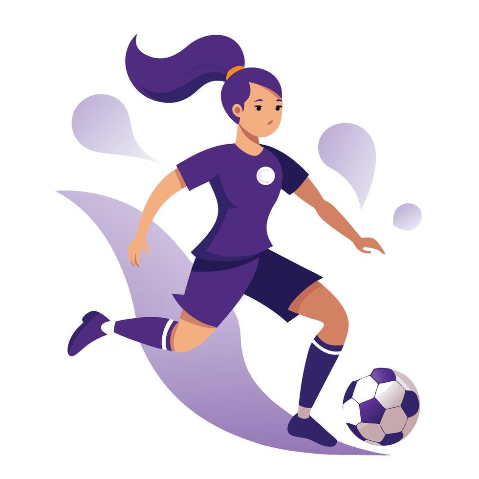 Female soccer player dribbling the ball in a flat illustration vector