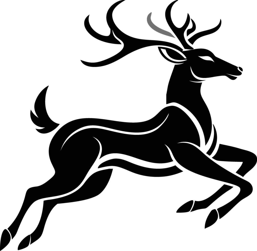Elegant black silhouette of a leaping deer with antlers illustration vector
