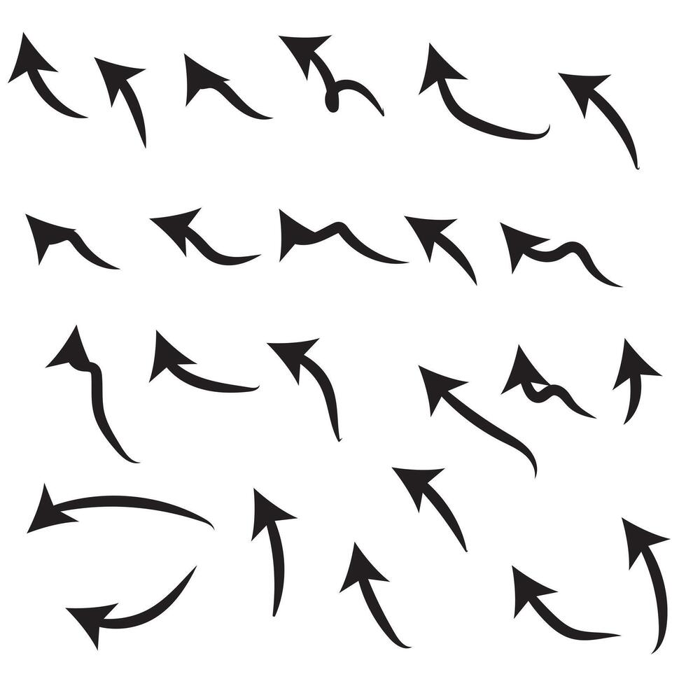 Hand drawn curved and straight arrow set. vector