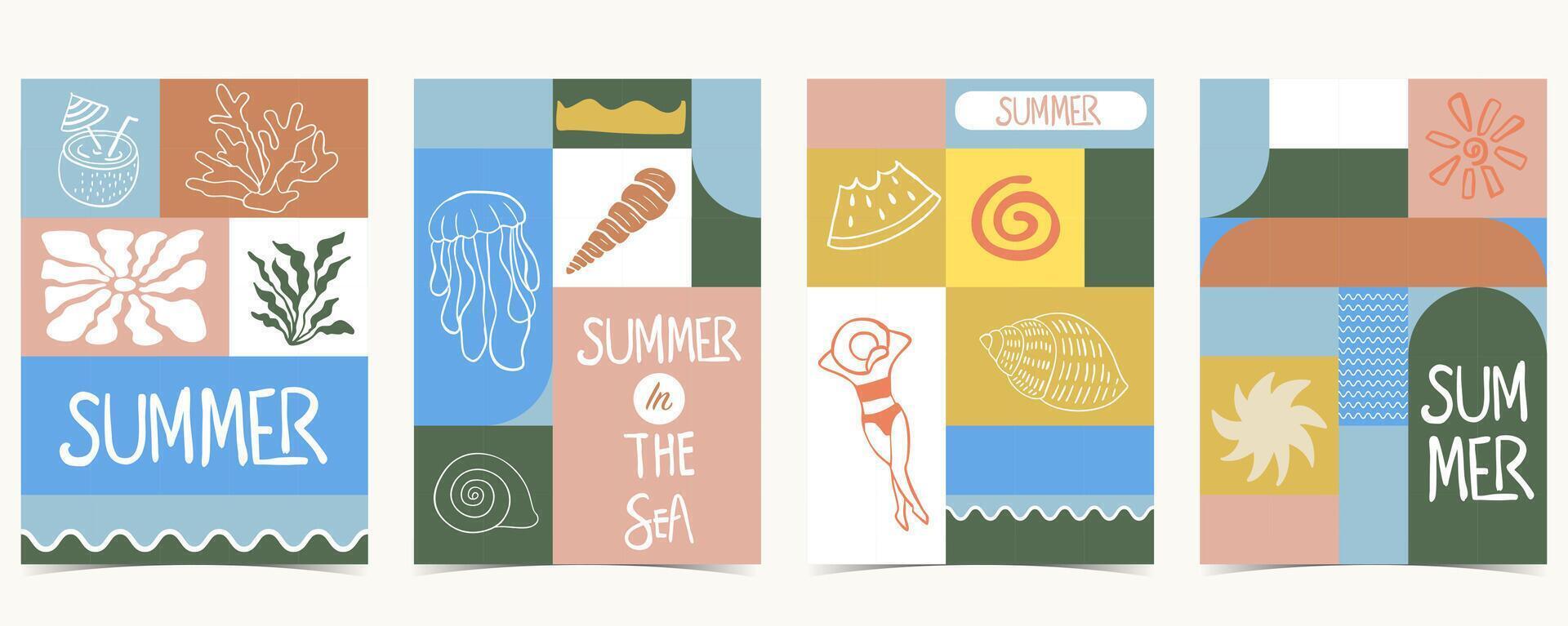 Summer geometric background with shell,coconut,jellyfish. graphic for a4 vertical design vector