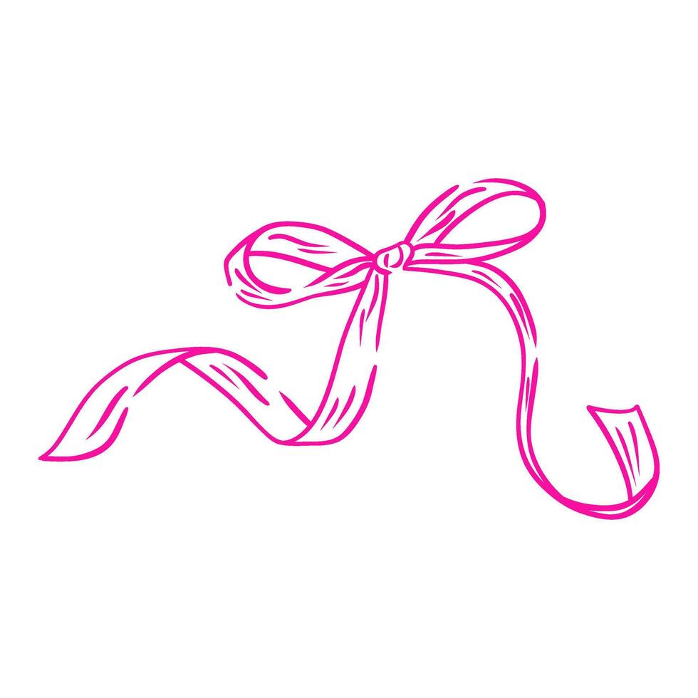 Coquette bow. Aesthetic elegant girly pink bow. Hand drawn vintage girly decor. Trendy element for Valentine day and wedding invitations, christmas card vector