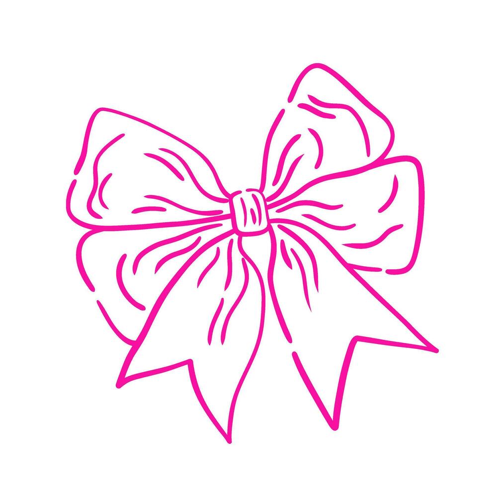 Coquette bow. Aesthetic elegant girly pink bow. Hand drawn vintage girly decor. For Valentine day and wedding, christmas cards. vector