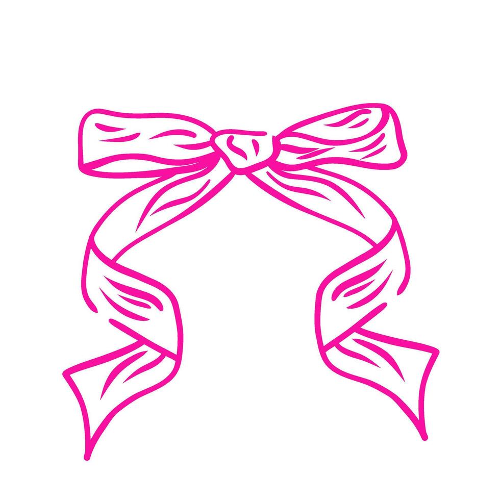 Coquette bow. Hand drawn vintage girly decor. Aesthetic elegant girly pink bow. Trendy element for Valentine day and wedding, christmas. vector