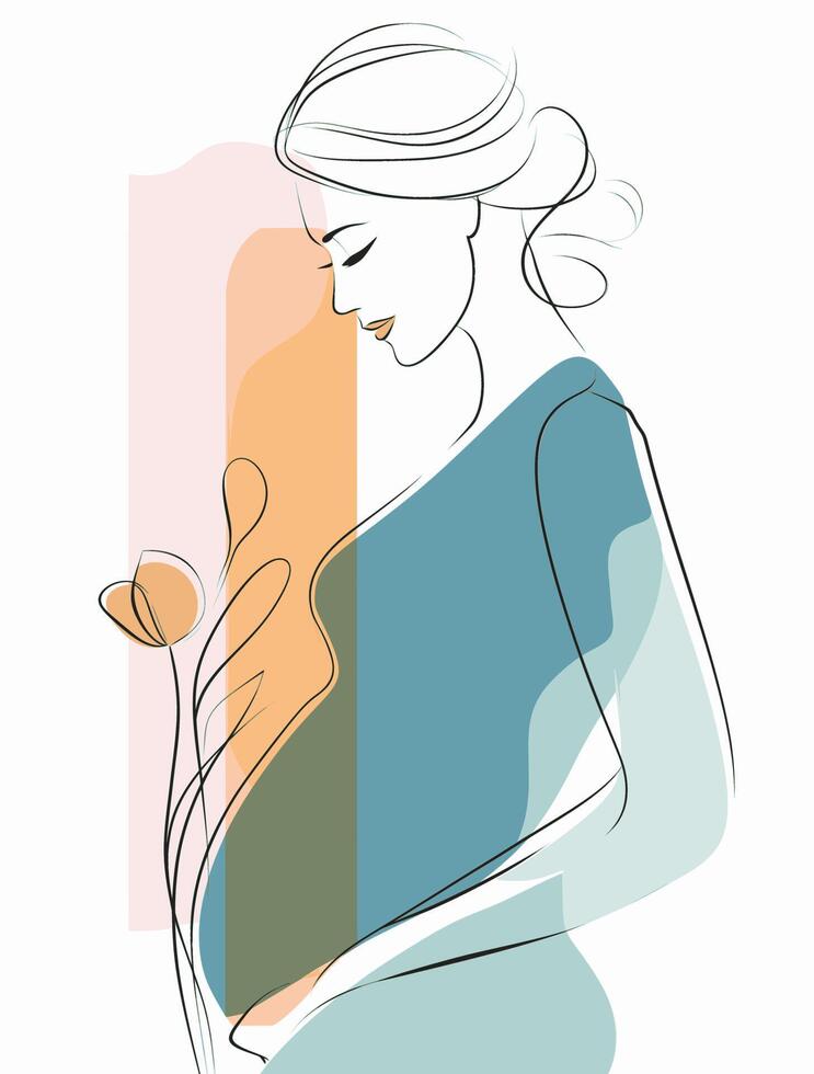 Expecting mother silhouette emphasizing the beauty of pregnancy in an elegant line drawing vector
