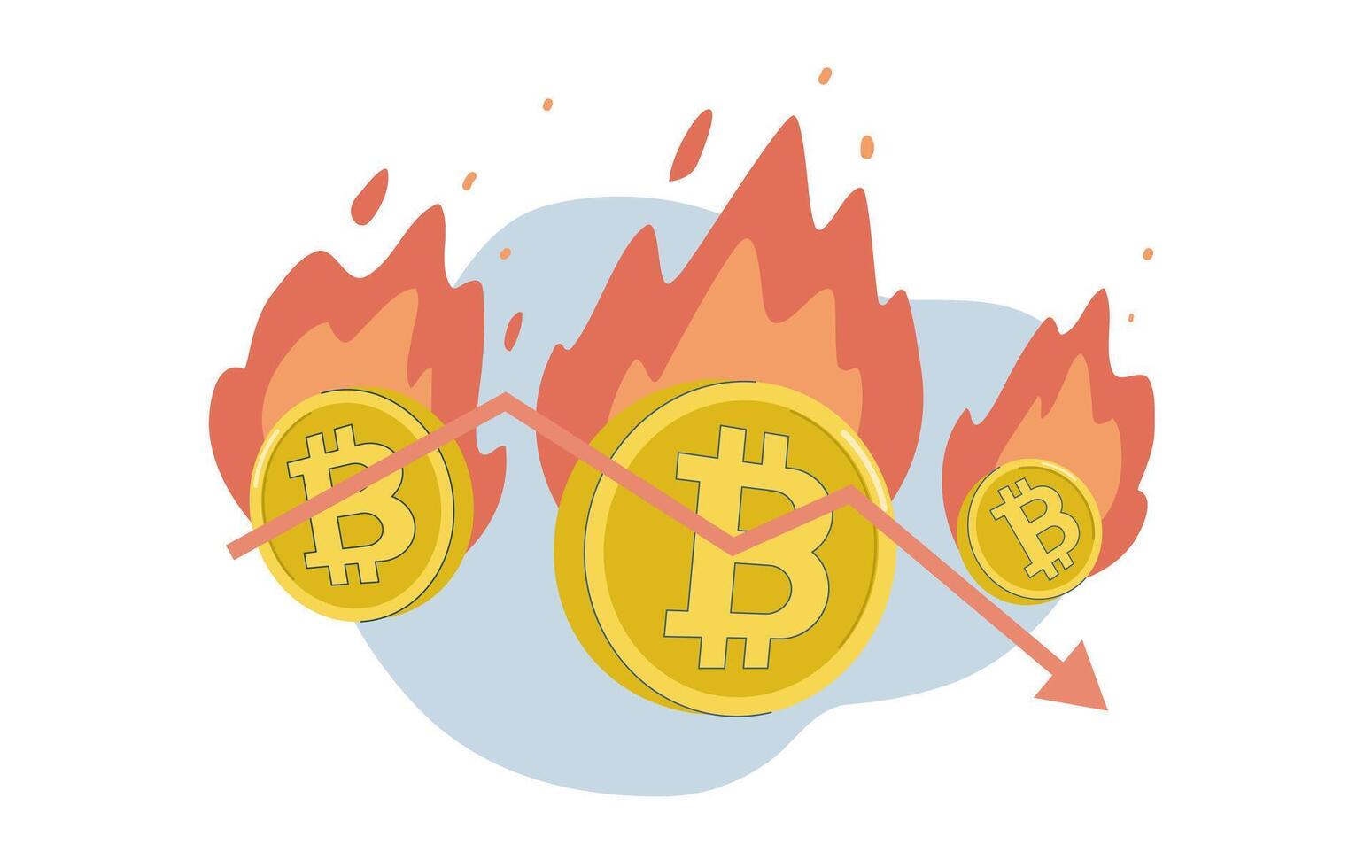 Burning or destroying cryptocurrency coins, Permanently reducing the number of coins removed from circulation, Adding value to a digital currency, Boosting prices, Bitcoin is on fire. vector