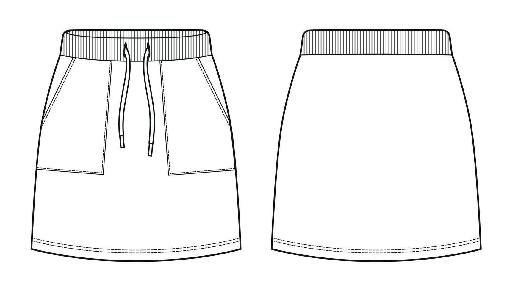 Sport skirt with drawstring, flat drawing. vector