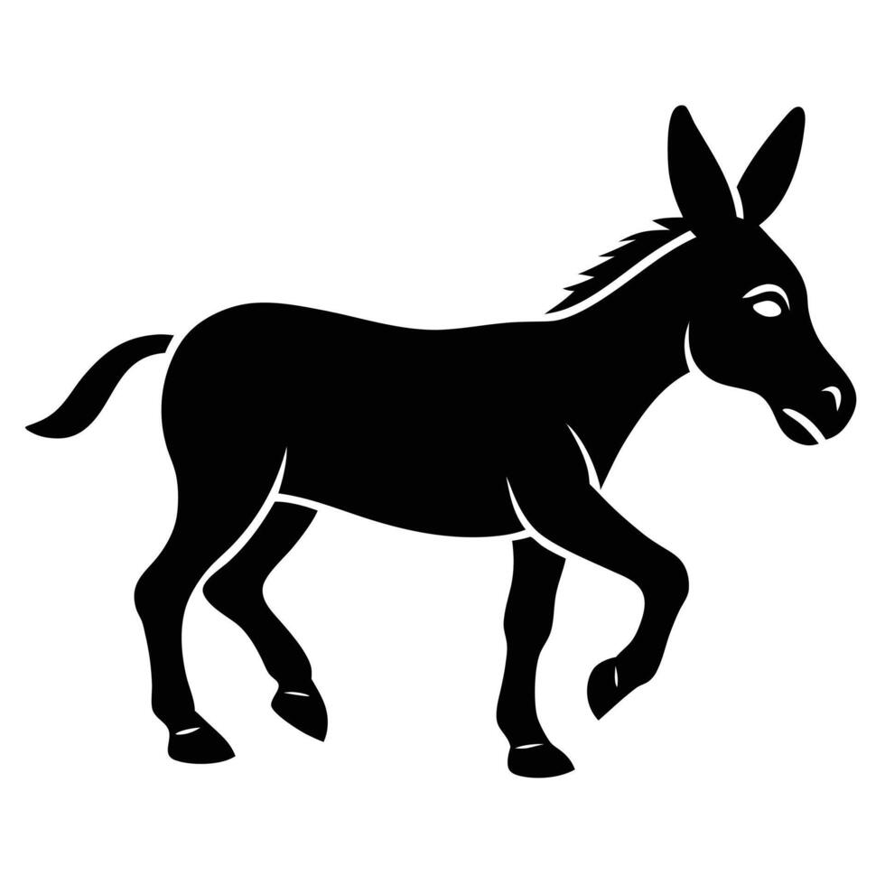 A running silhouette donkey of different on a white background. vector