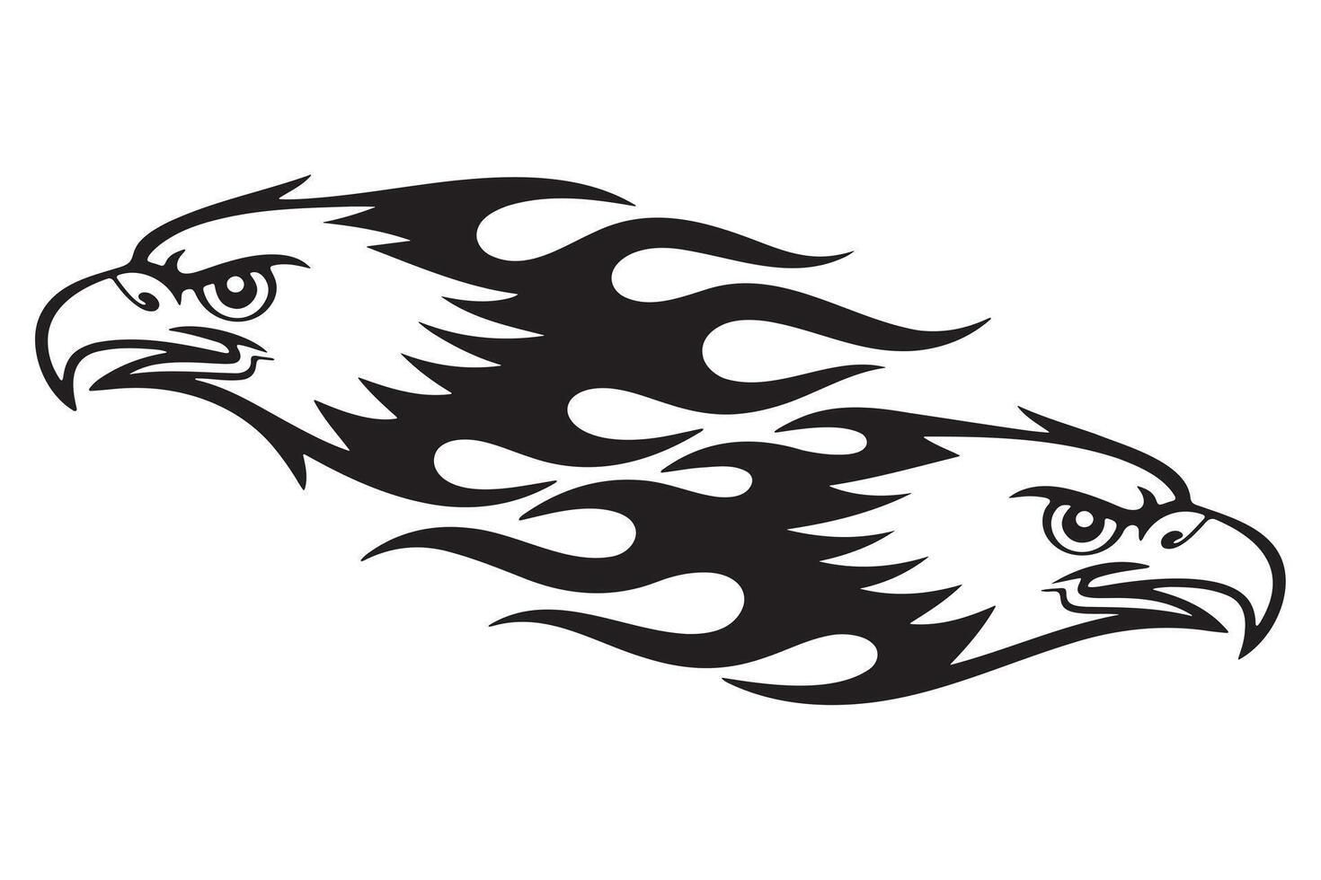 Powerful Eagle Heads with Tribal Flame Design vector