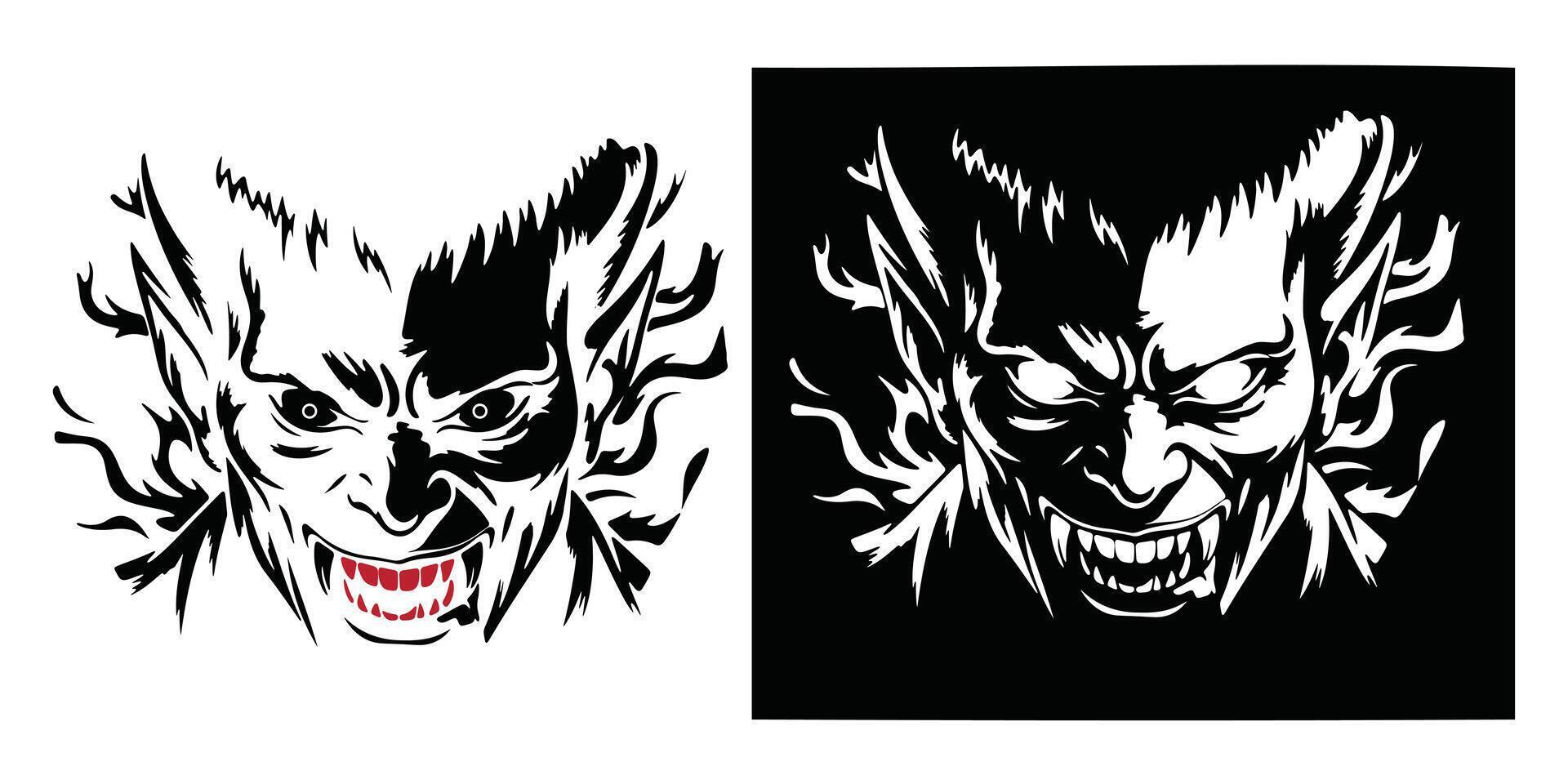 Intense Demon Face in Striking Black and White Contrast vector