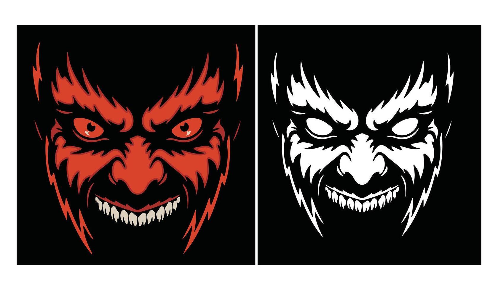 Angry Demon Face Red and Black Silhouette vector