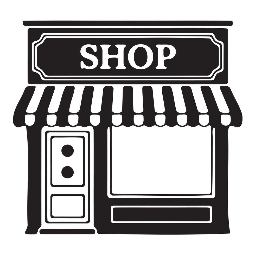 Simple black and white shop front illustration. vector