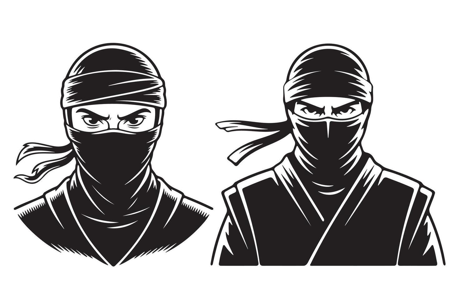 Two Ninja Warriors in Black and White Silhouette vector
