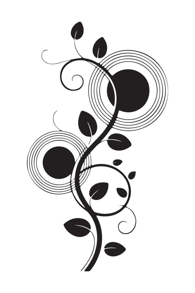 Elegant Black and White Floral Design with Swirls and Circles vector