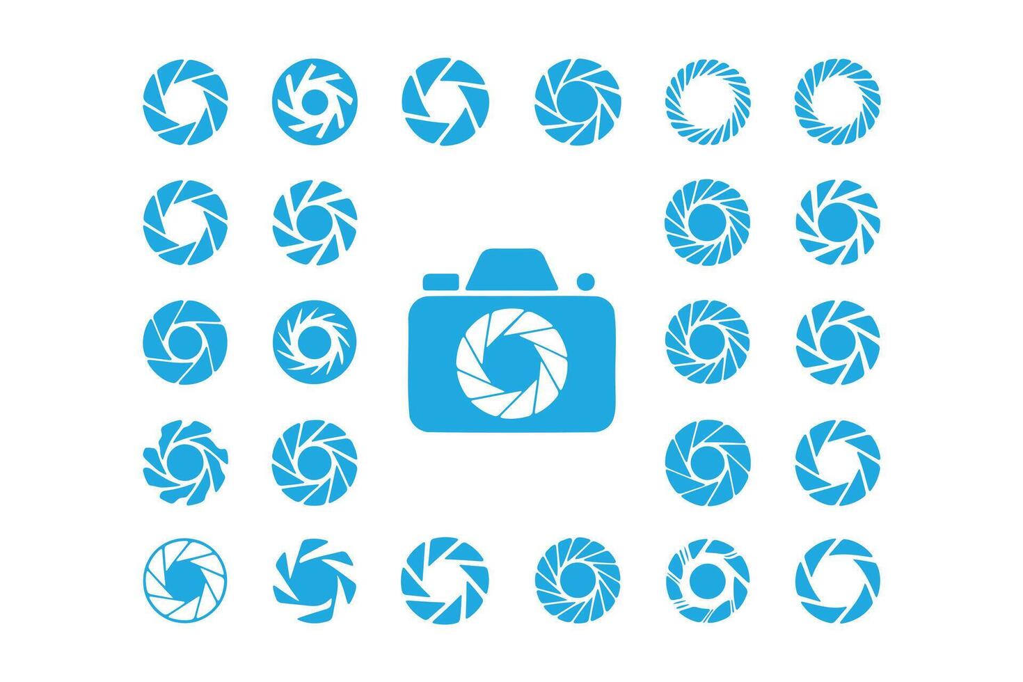 Collection of Blue Aperture Icons and Camera Logo vector