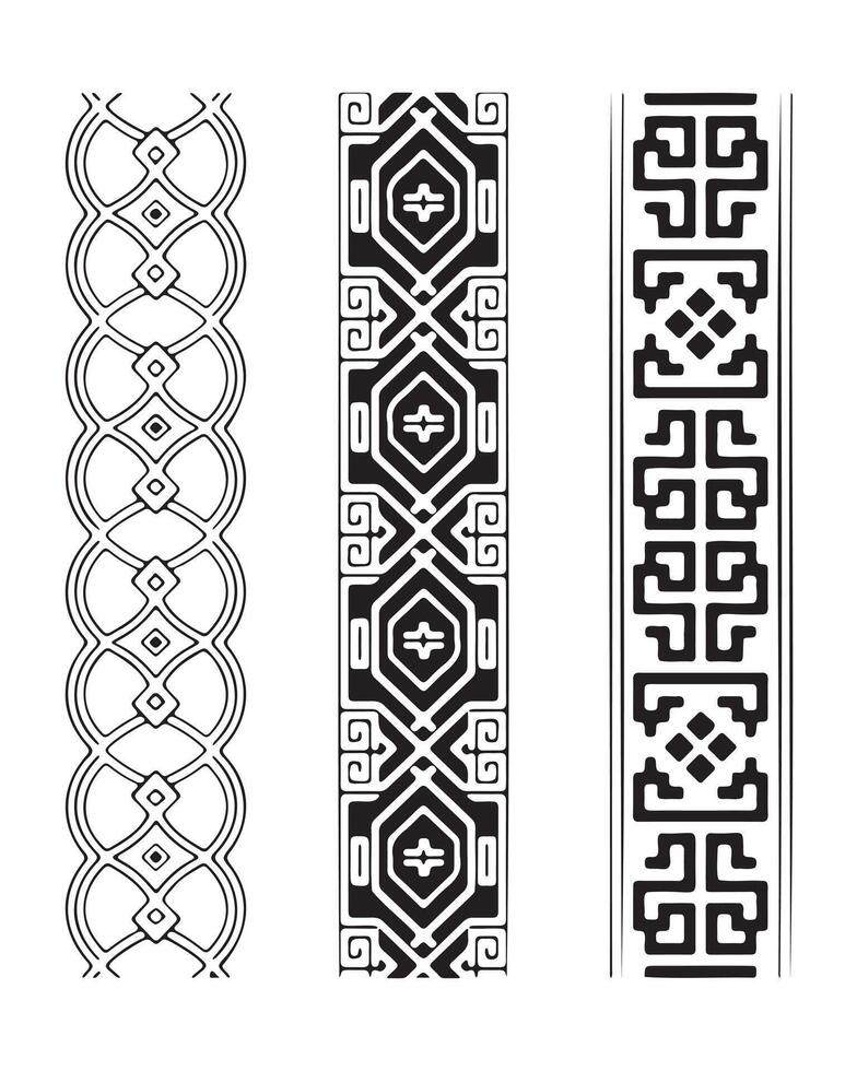 Three Elegant Black and White Tribal Pattern Borders vector