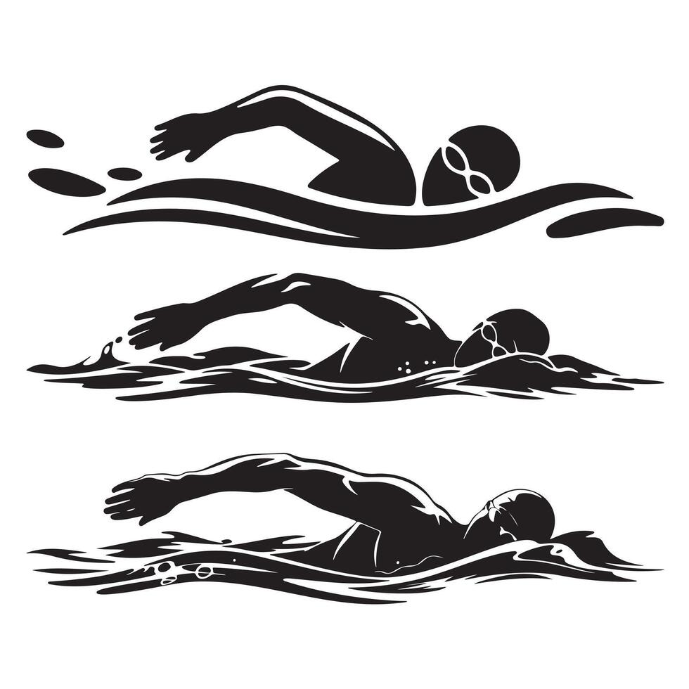 Three Silhouettes of Swimmers in Freestyle Strokes vector