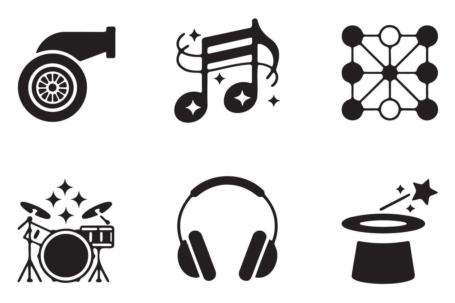 Collection of Icons Representing Music, Technology, and Entertainment vector