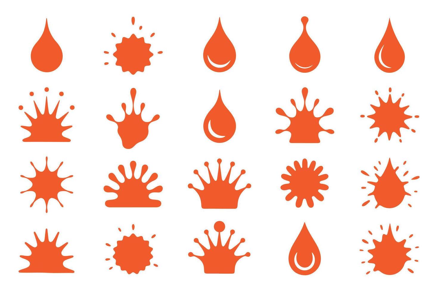 Set of 16 Orange Liquid Splash and Drop Icons vector
