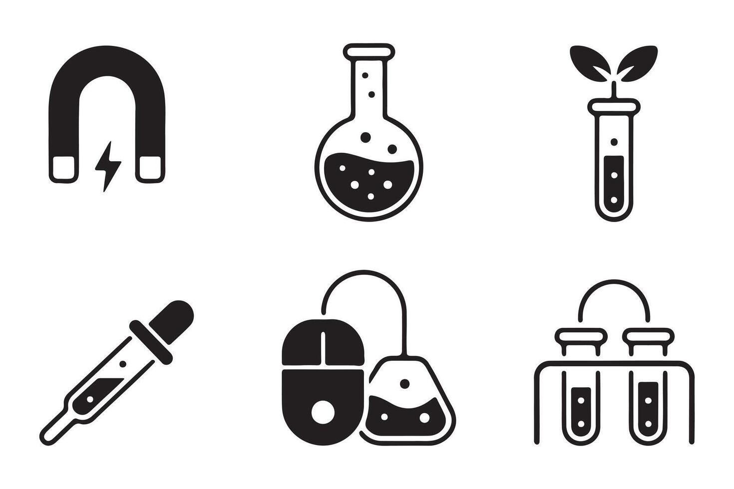 Simple Black and White Science Icons Set vector