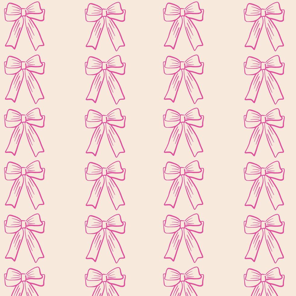 Seamless pink bow pattern background design. Cute repeating pattern with outlined pink bows, perfect for girly designs, wallpapers, or fabric prints. vector