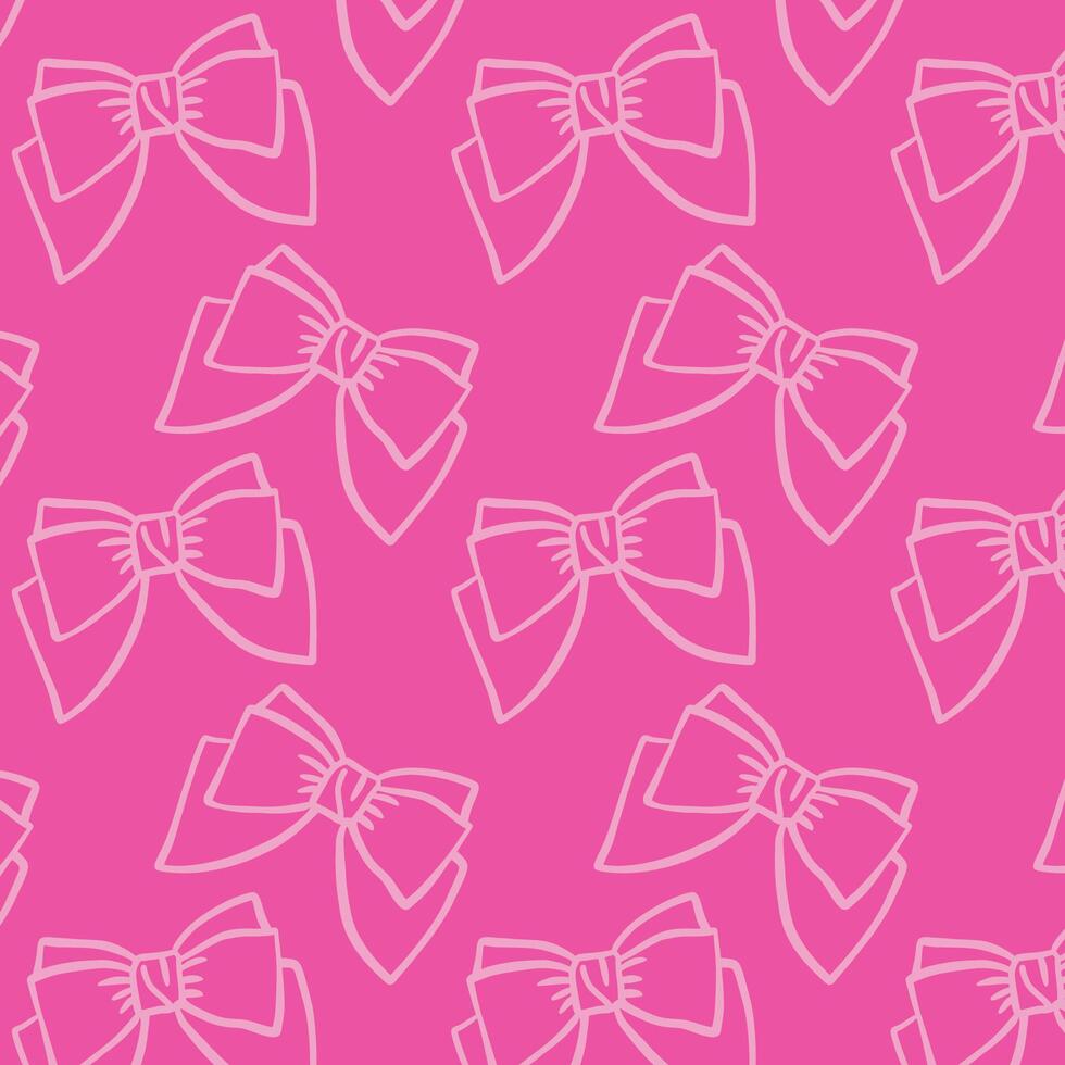 Seamless pink bow pattern background design. Cute repeating pattern with outlined bows on a bright pink background, perfect for girly designs, wallpapers, or fabric prints. vector