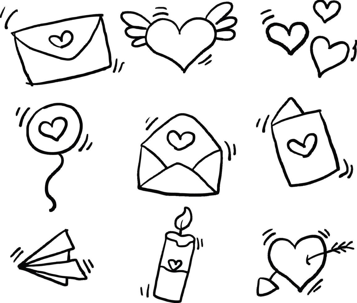 Valentine doodle heart envelope candle lovely vector
