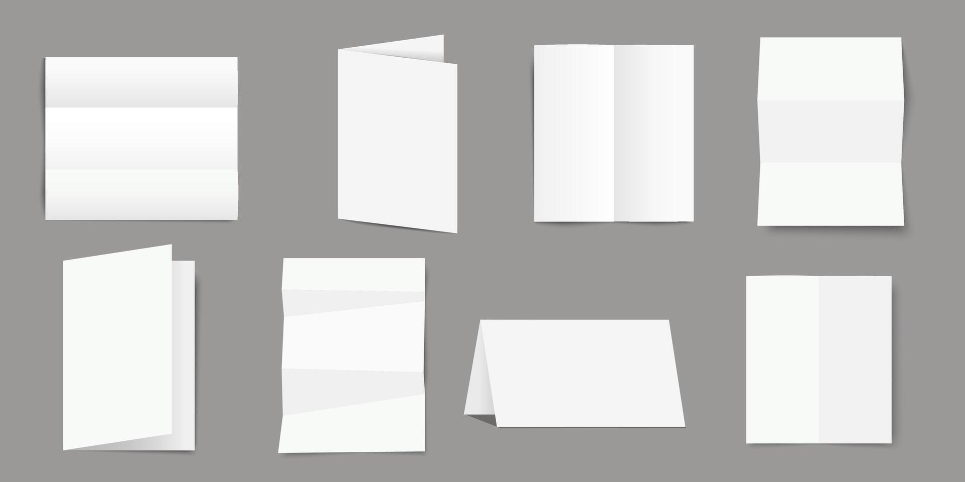 Empty white folding paper set, half-fold blank brochure template vector