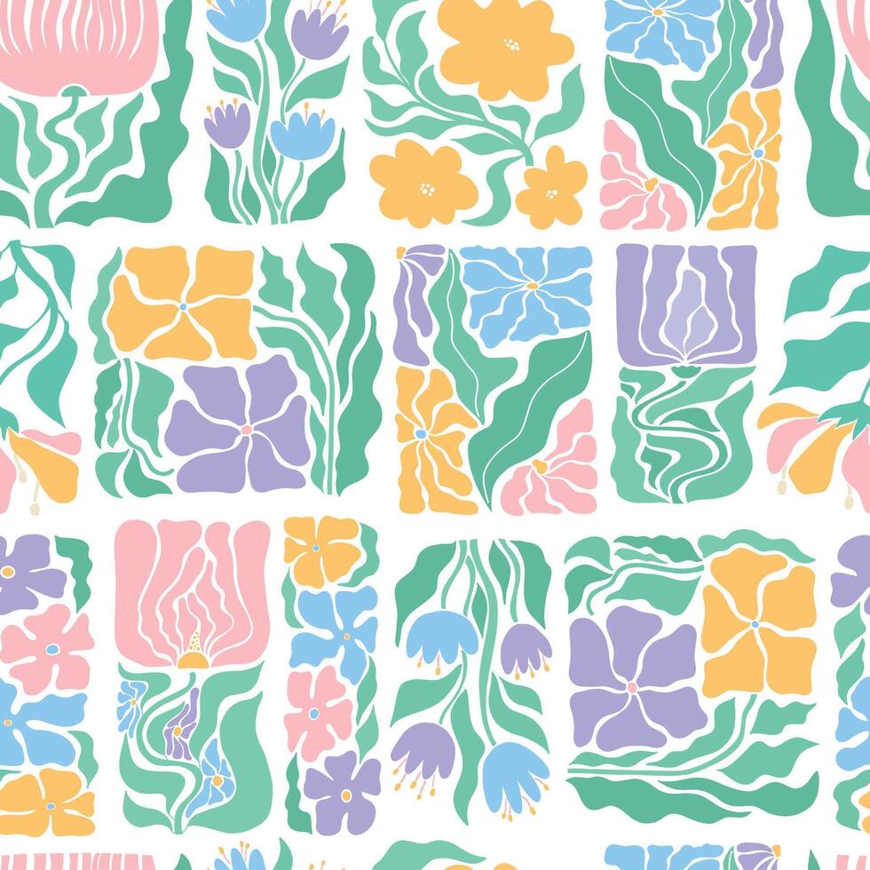 Abstract retro floral elements seamless pattern, patchwork pattern for textile prints, wallpaper, backgrounds, wrapping paper, packaging, stationery, etc. EPS 10 vector
