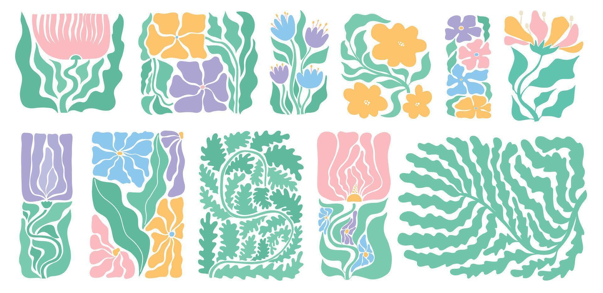 Abstract decorative floral elements collection for posters, prints, cards, stickers, stationery, banners, etc. Colorful spring and summer florals. EPS 10 vector