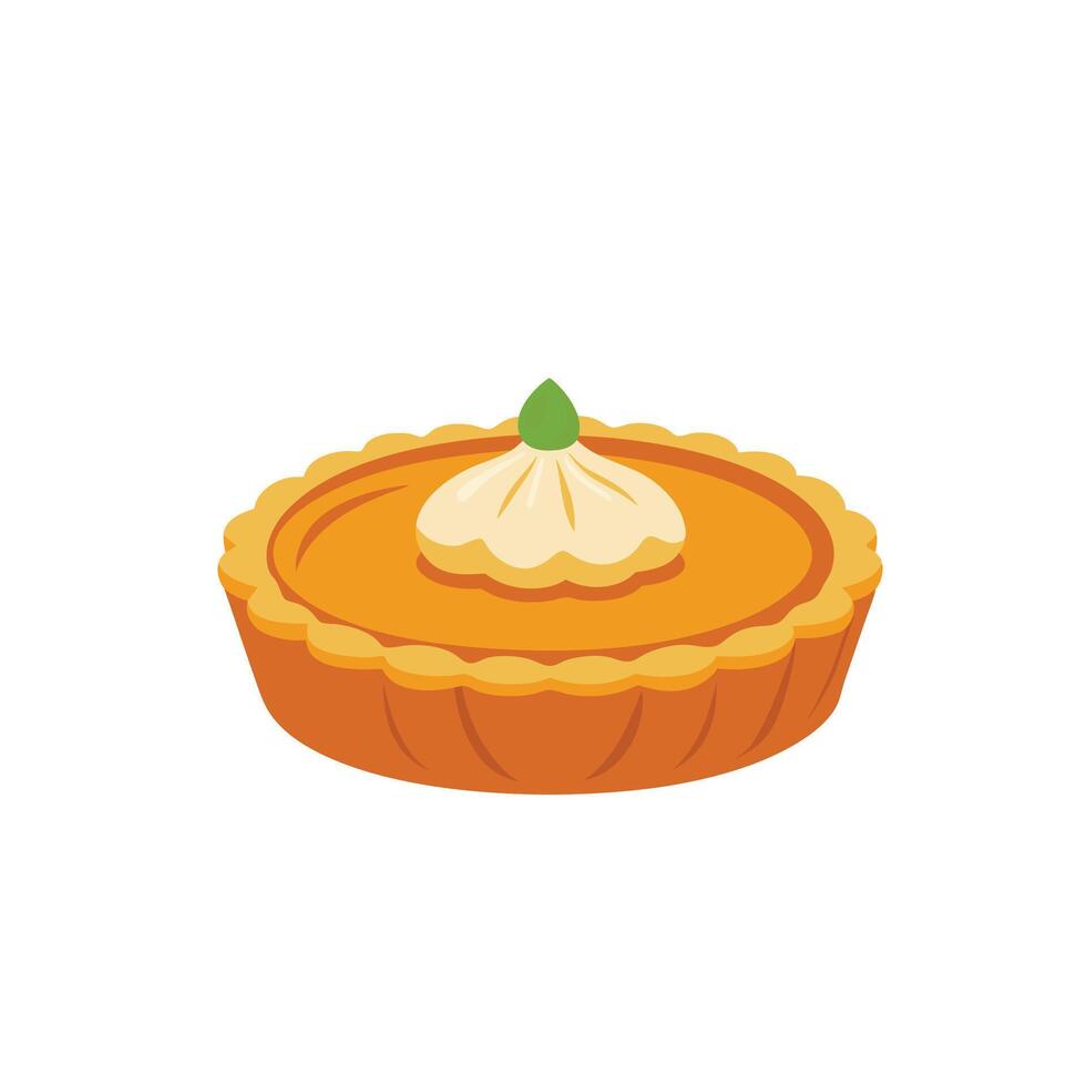Pumpkin Pie with Whipped Top Sweet Food flat illustration on white background vector