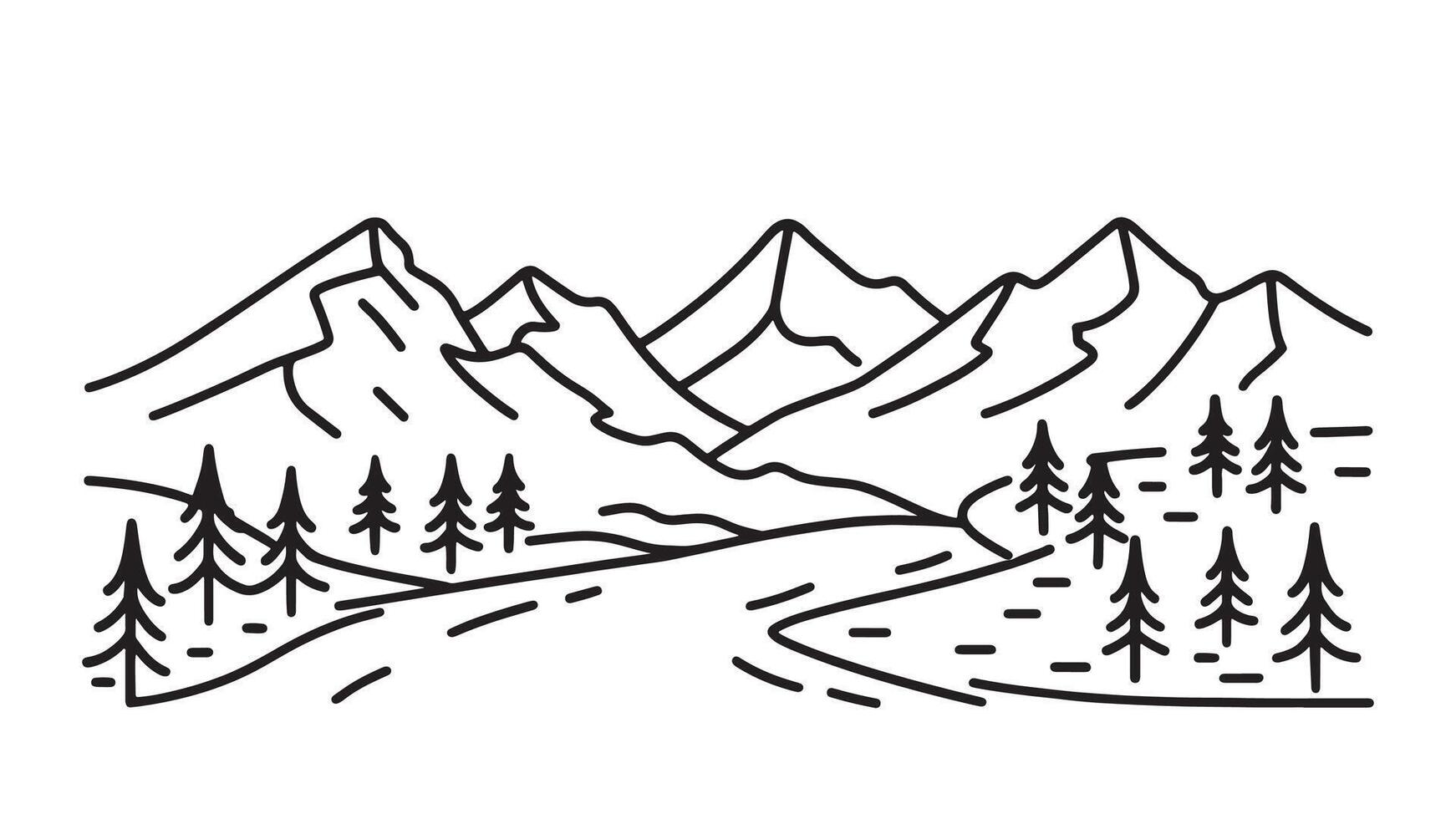 Panoramic landscape of the Dolomites in Italy highlighting rugged mountains and serene natural beauty line art flat illustration vector