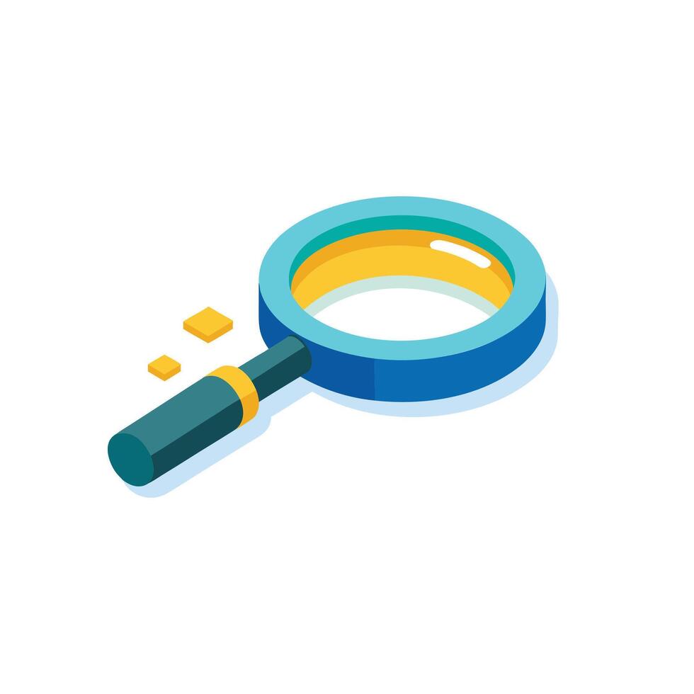 3D magnifying glass exploring flat illustration on white background. vector