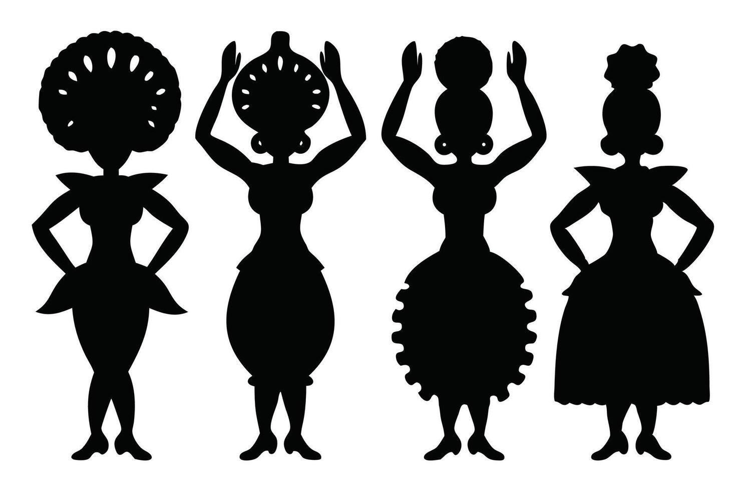 African traditional dancer silhouettes set illustration on white background. vector