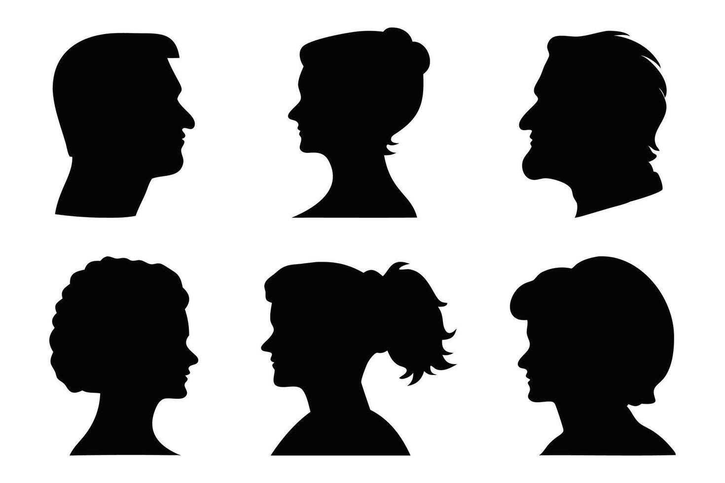 Retirement face profiles silhouettes set illustration on white background vector