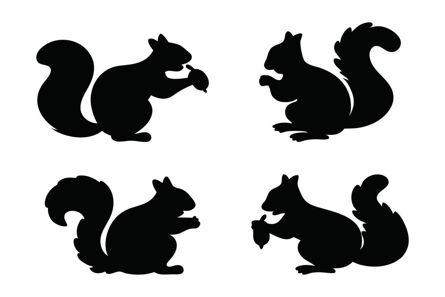 Squirrels animal silhouettes set isolated flat illustration on white background. vector
